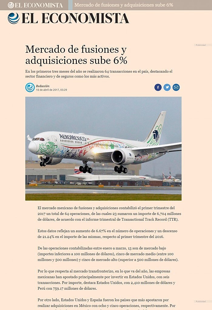 Mercado de fusiones y adquisiciones sube 6%